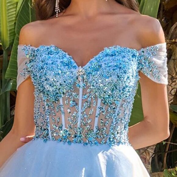 New Off Shoulder Short Fashion Forward Mesh Dress w/ Sheer Boned Bodice GS3684 - Picture 5 of 9